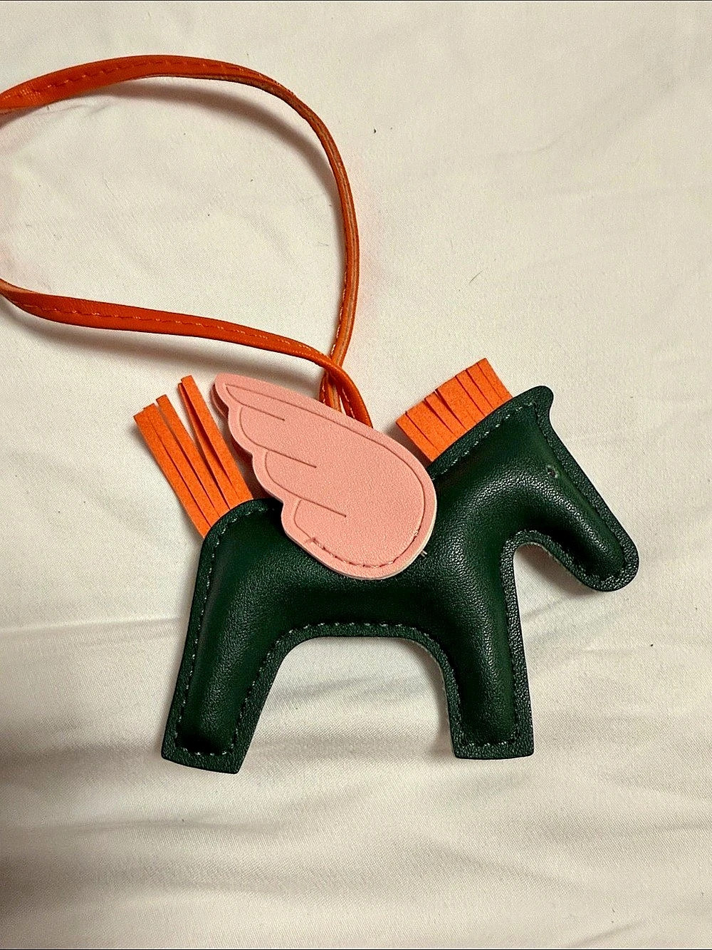 Hermes winged Horse Bag charm in Green & Orange Like New